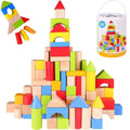 100 Pcs Wooden Blocks for Toddlers 1-3 Building Blocks for Kids | Storage Container with Shape Sorter Lid - Natural Beech Wood Blocks - Preschool Learning Toys Stacking Block